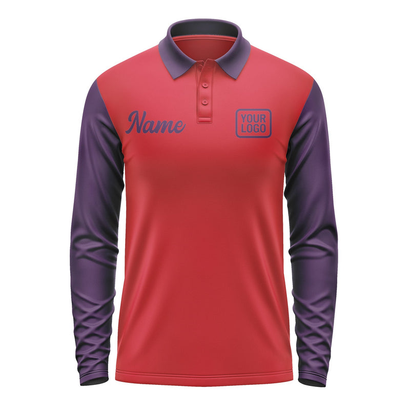 Custom Red Purple Long Sleeve Polo Shirt Pl140707B107