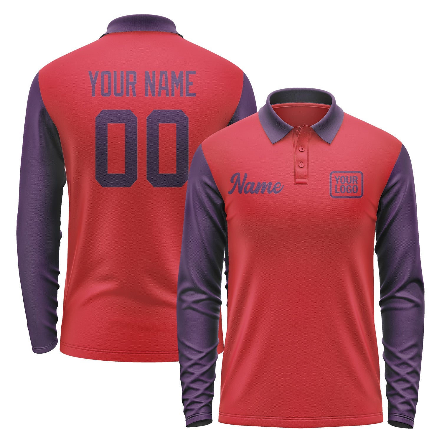 Custom Red Purple Long Sleeve Polo Shirt Pl140707B107