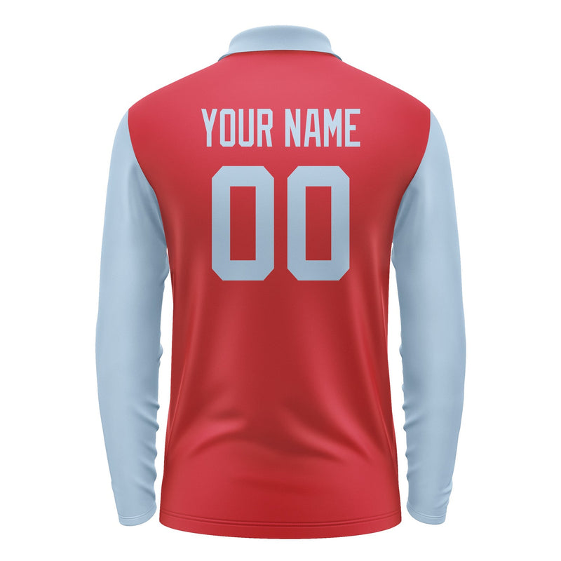 Custom Red Light Blue Long Sleeve Polo Shirt Pl140808B108