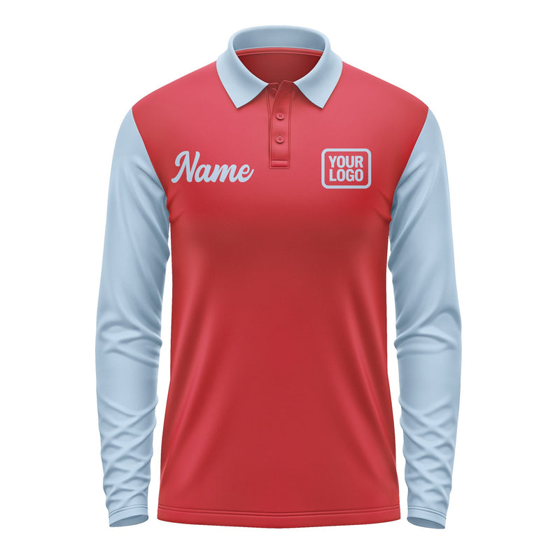 Custom Red Light Blue Long Sleeve Polo Shirt Pl140808B108