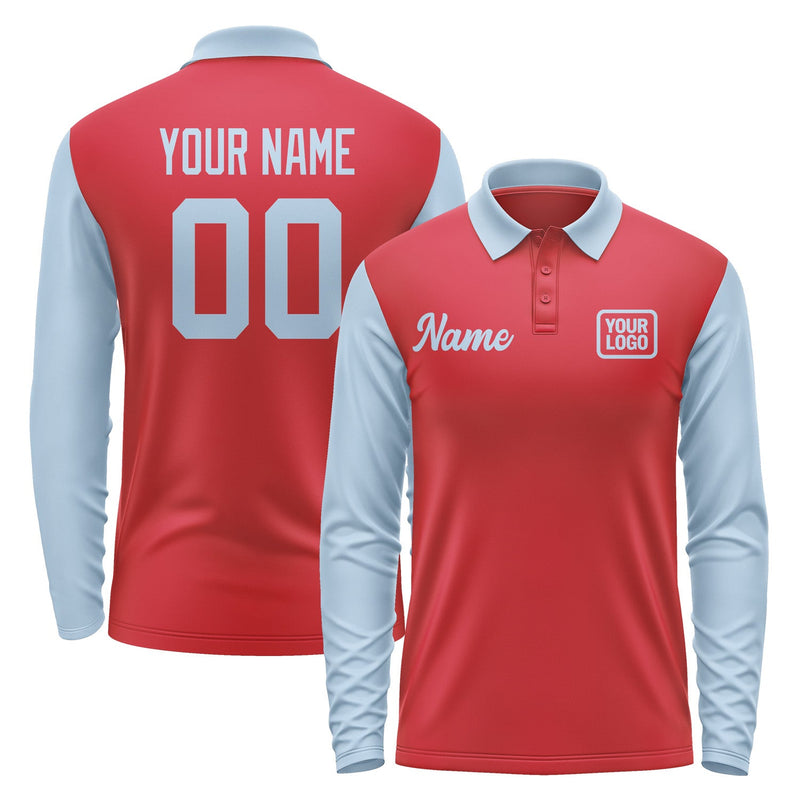 Custom Red Light Blue Long Sleeve Polo Shirt Pl140808B108