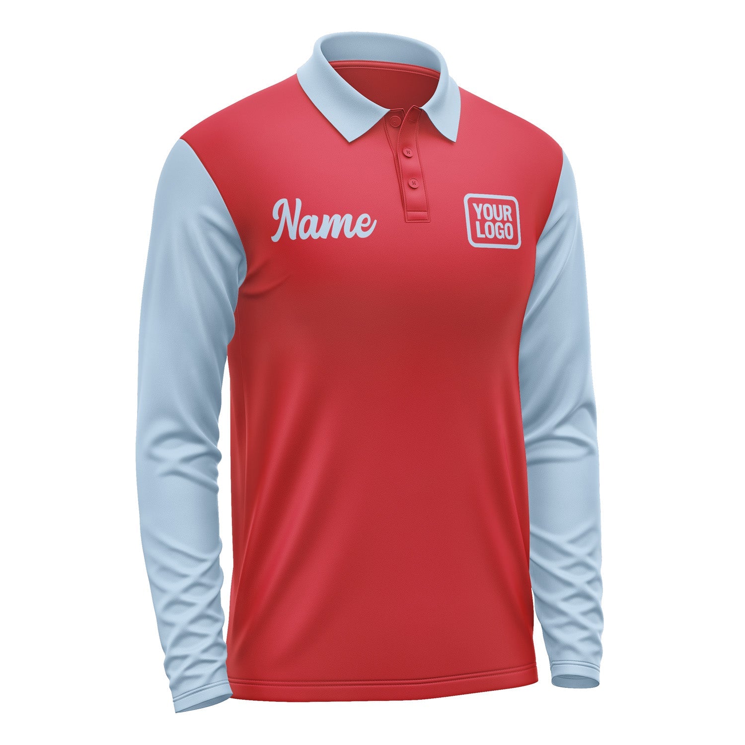 Custom Red Light Blue Long Sleeve Polo Shirt Pl140808B108