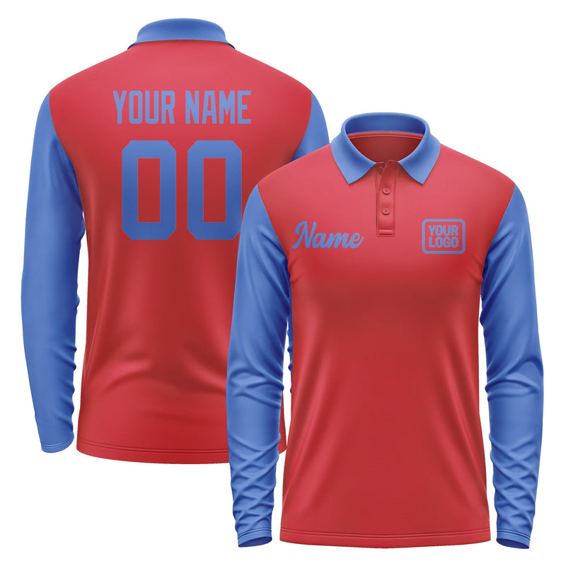 Custom Red Sky Blue Long Sleeve Polo Shirt Pl140909B109