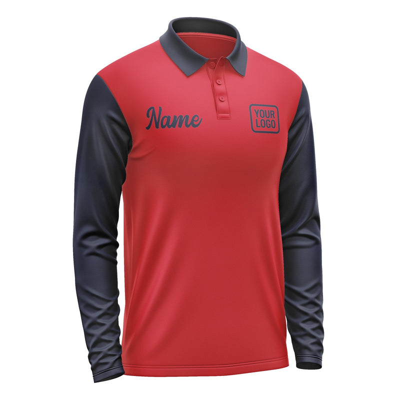 Custom Red Navy Long Sleeve Polo Shirt Pl141111B111