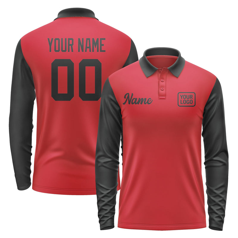 Custom Red Black Long Sleeve Polo Shirt Pl141717B117