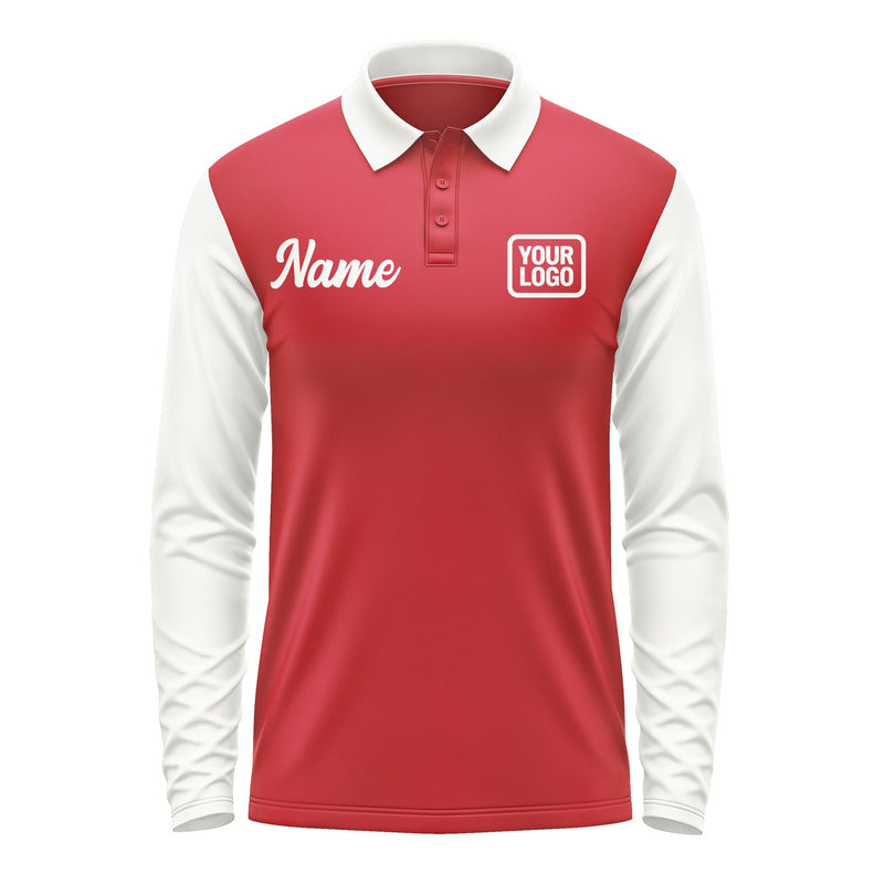 Custom Red White Long Sleeve Polo Shirt Pl141818B118