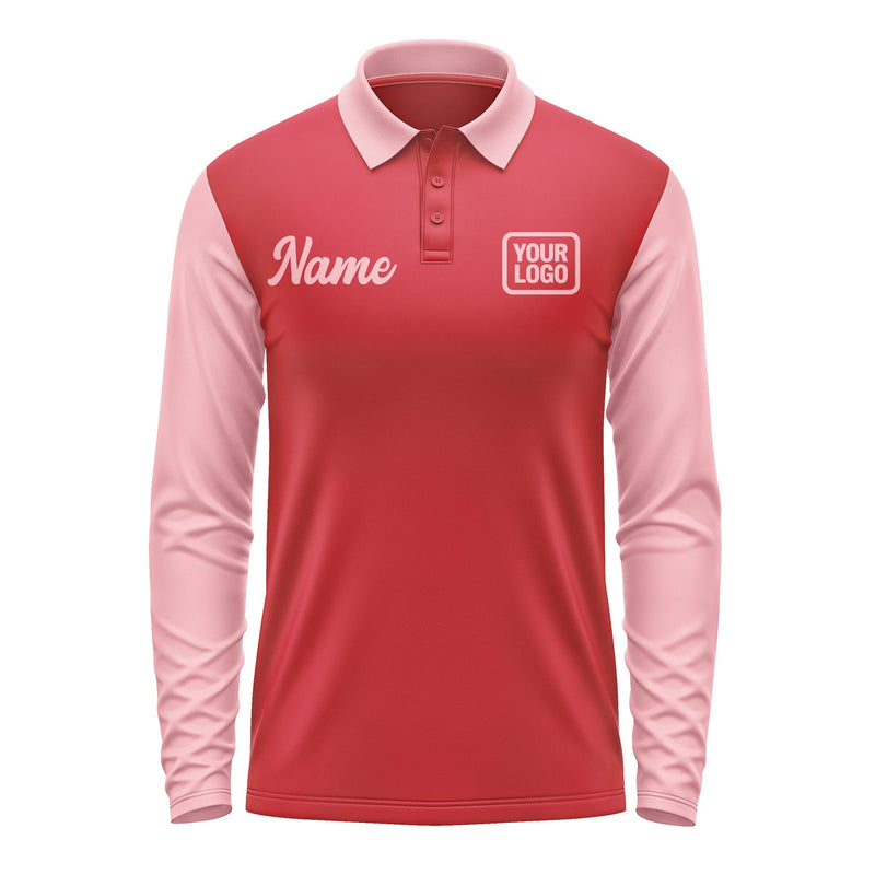Custom Red Light Pink Long Sleeve Polo Shirt Pl142121B121