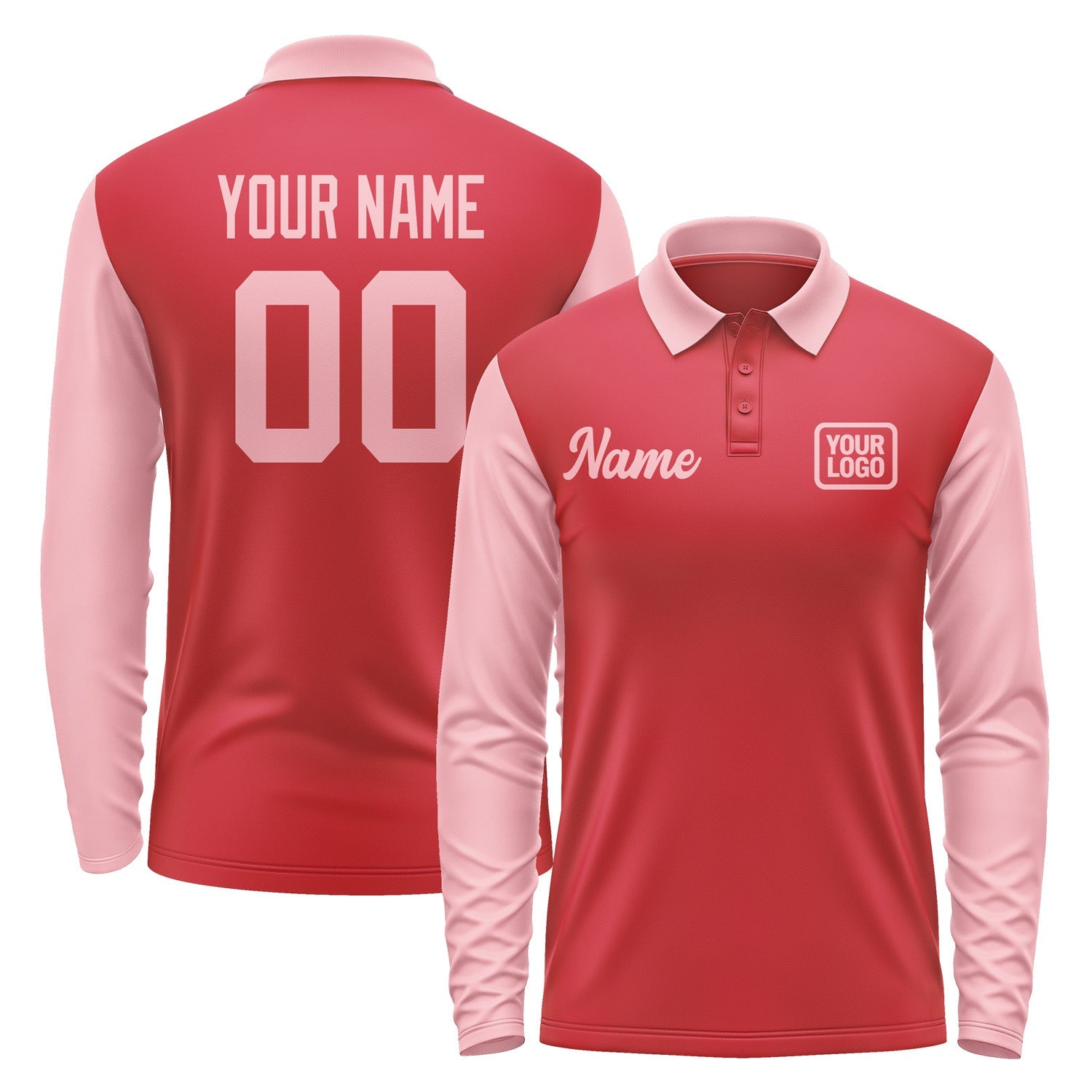 Custom Red Light Pink Long Sleeve Polo Shirt Pl142121B121