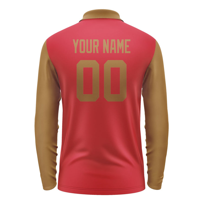 Custom Red Khaki Long Sleeve Polo Shirt Pl142222B122