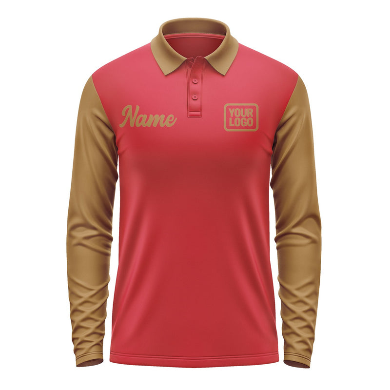 Custom Red Khaki Long Sleeve Polo Shirt Pl142222B122