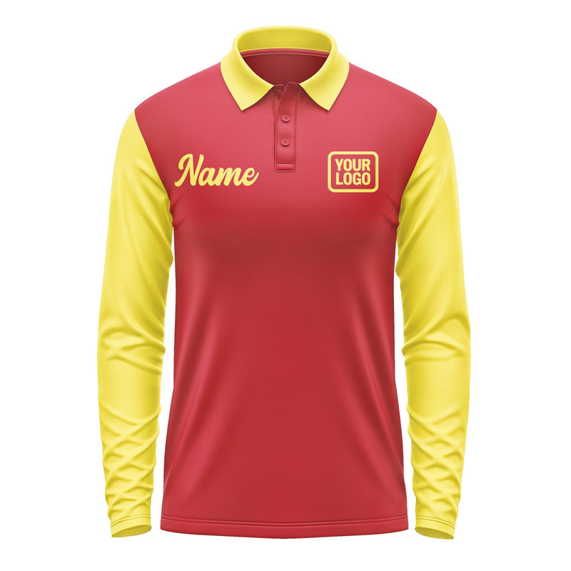 Custom Red Light Yellow Long Sleeve Polo Shirt Pl142626B126