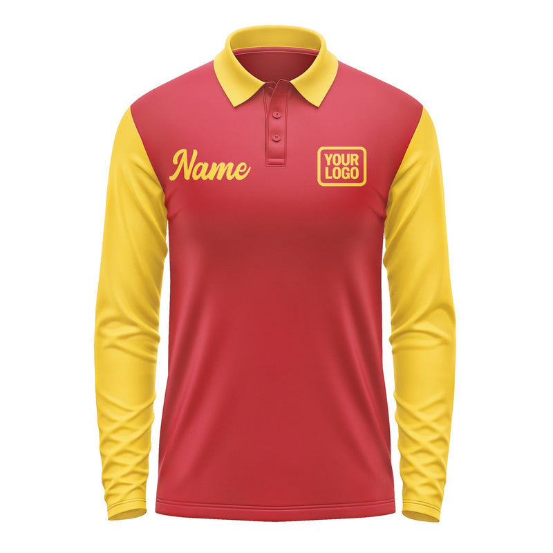 Custom Red Gold Long Sleeve Polo Shirt Pl143030B130