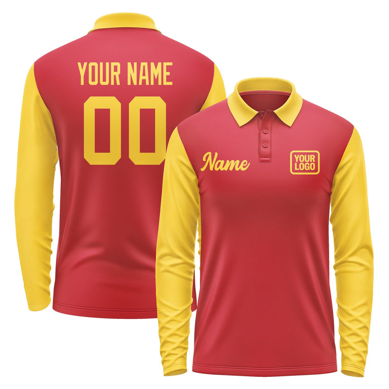 Custom Red Gold Long Sleeve Polo Shirt Pl143030B130