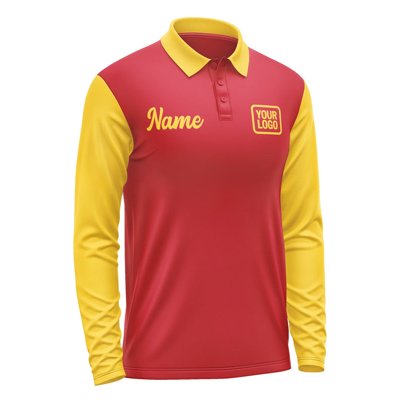 Custom Red Gold Long Sleeve Polo Shirt Pl143030B130