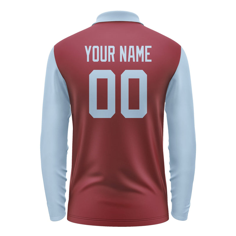 Custom Crimson Red Light Blue Long Sleeve Polo Shirt Pl150808B108