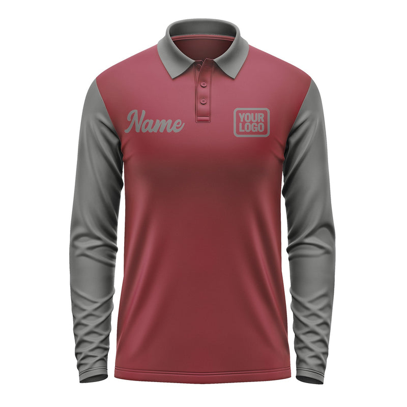 Custom Crimson Red Dark Grey Long Sleeve Polo Shirt Pl152020B120