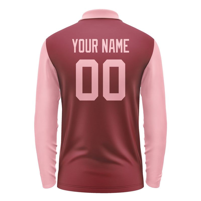 Custom Crimson Red Light Pink Long Sleeve Polo Shirt Pl152121B121