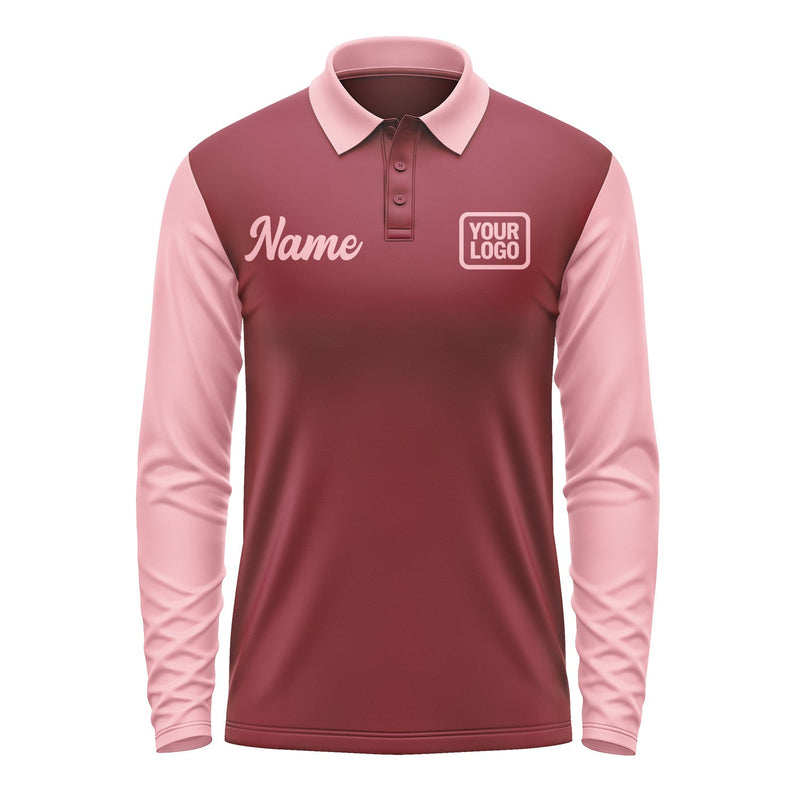 Custom Crimson Red Light Pink Long Sleeve Polo Shirt Pl152121B121