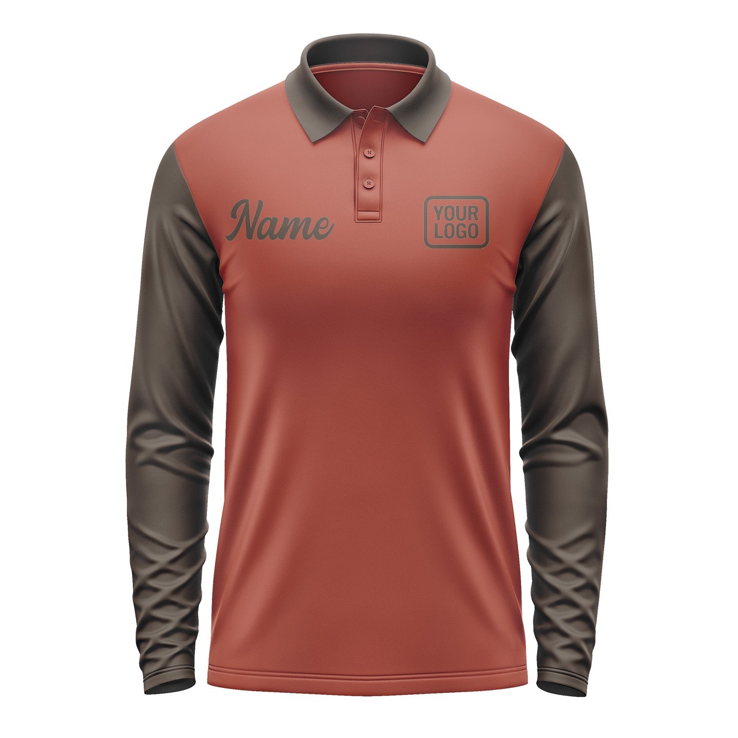 Custom Coral Red Brown Long Sleeve Polo Shirt Pl160101B101