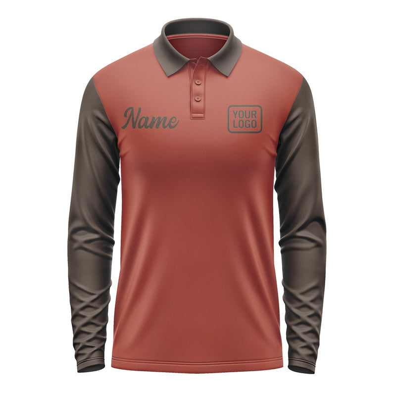 Custom Coral Red Brown Long Sleeve Polo Shirt Pl160101B101
