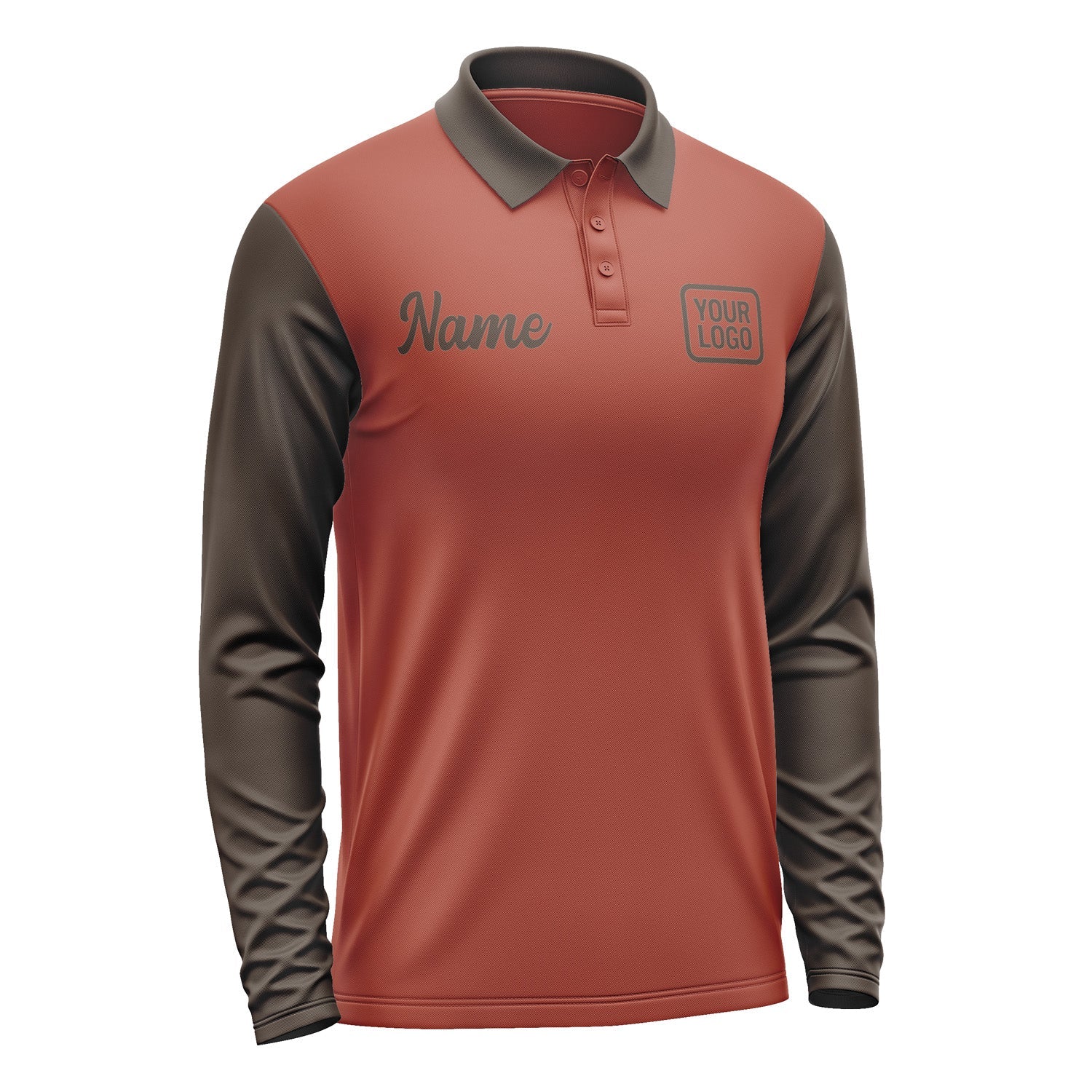 Custom Coral Red Brown Long Sleeve Polo Shirt Pl160101B101