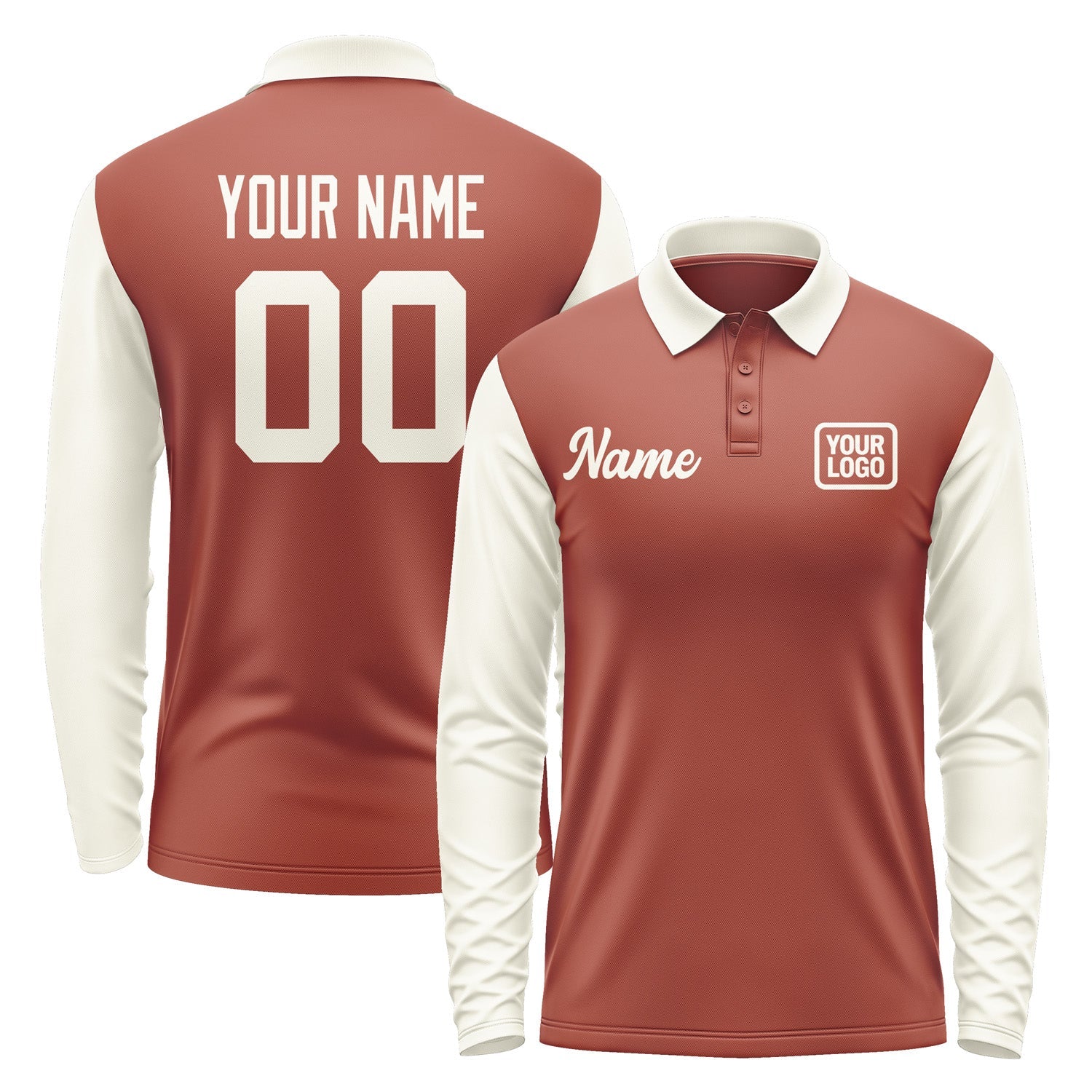 Custom Coral Red Cream Long Sleeve Polo Shirt Pl160303B103