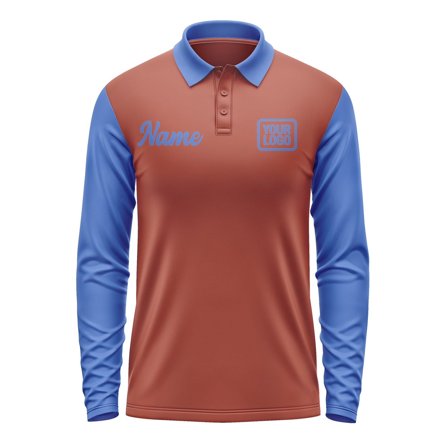 Custom Coral Red Sky Blue Long Sleeve Polo Shirt Pl160909B109