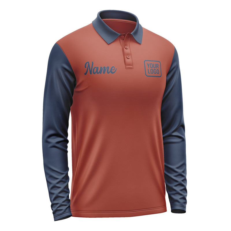 Custom Coral Red Blue Long Sleeve Polo Shirt Pl161010B110