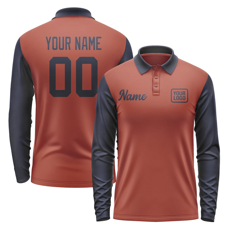 Custom Coral Red Navy Long Sleeve Polo Shirt Pl161111B111