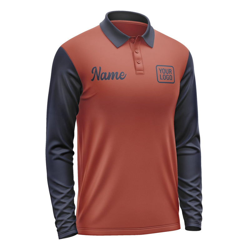 Custom Coral Red Navy Long Sleeve Polo Shirt Pl161111B111
