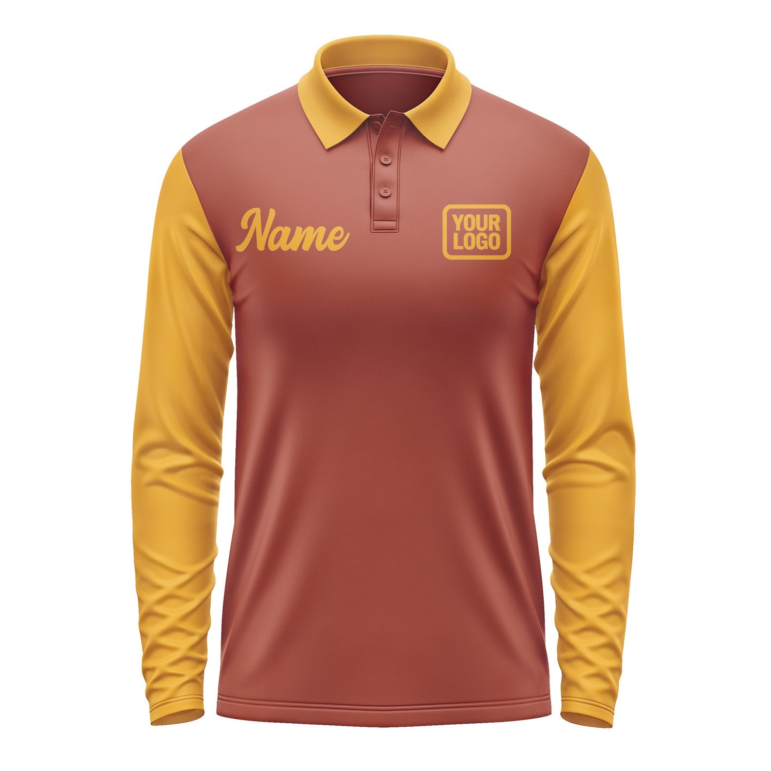 Custom Coral Red Yellow Long Sleeve Polo Shirt Pl161919B119