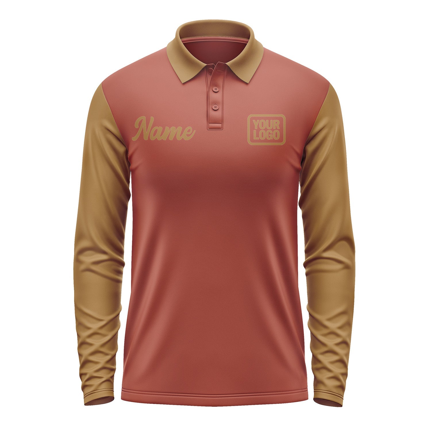 Custom Coral Red Khaki Long Sleeve Polo Shirt Pl162222B122