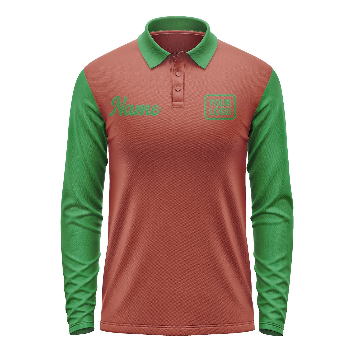 Custom Coral Red Emerald Green Long Sleeve Polo Shirt Pl162424B124