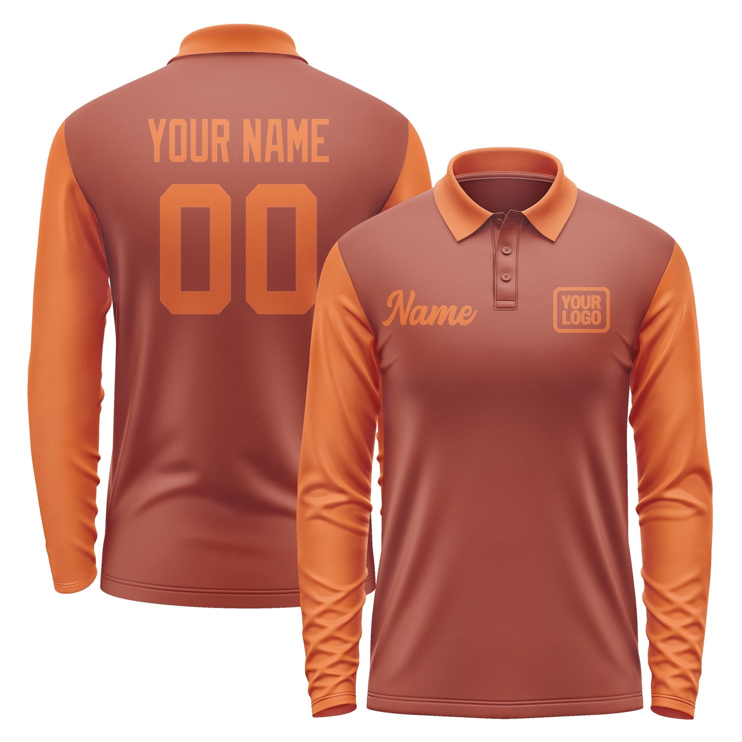 Custom Coral Red Orange Long Sleeve Polo Shirt Pl162828B128