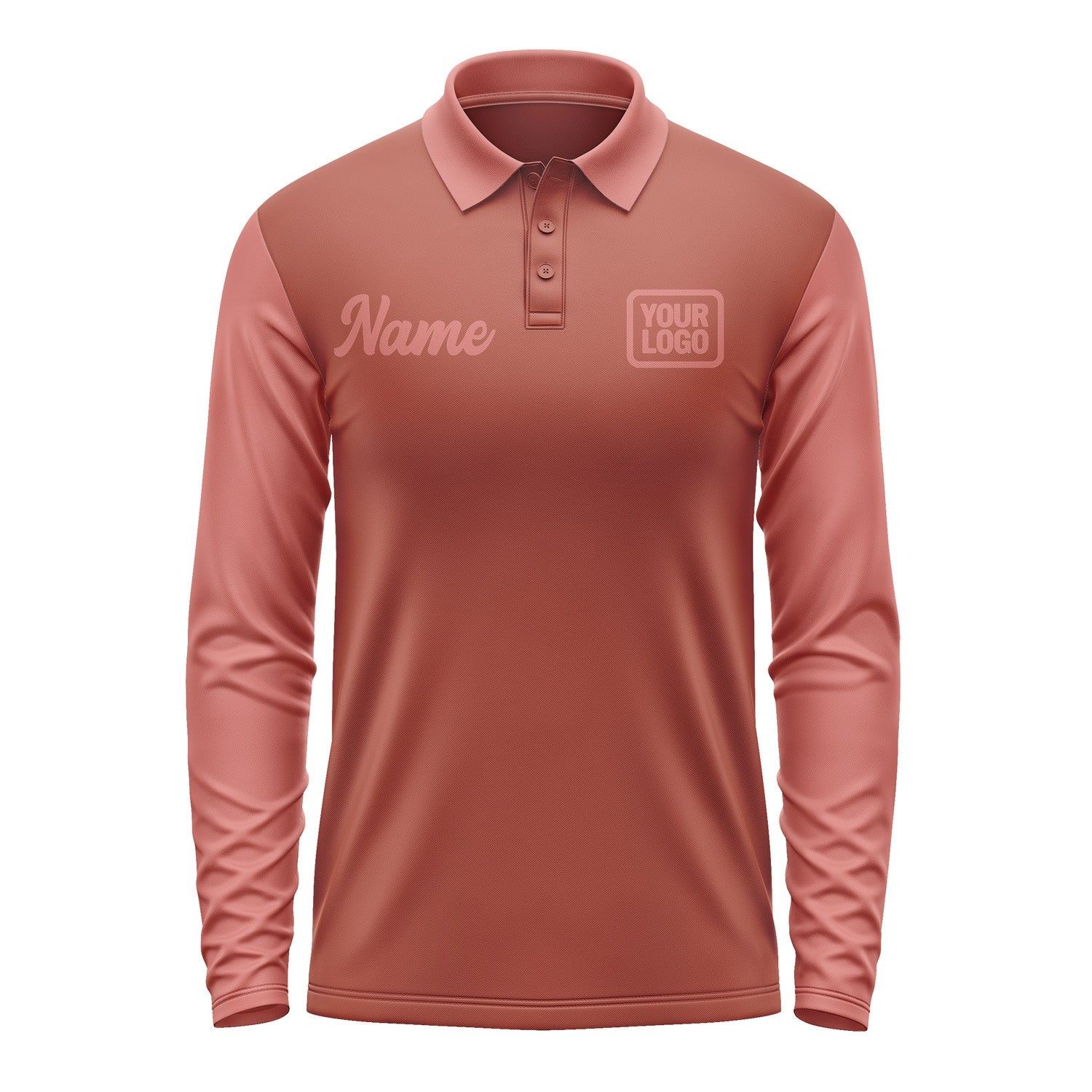 Custom Coral Red Copper Rose Long Sleeve Polo Shirt Pl162929B129