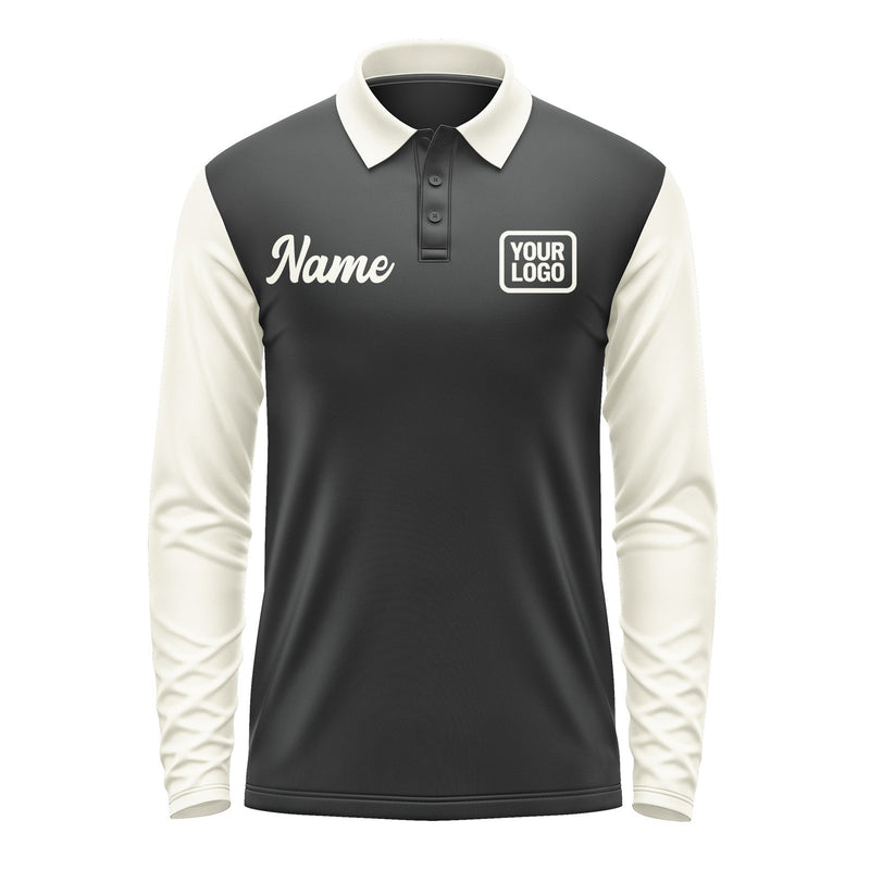 Custom Black Cream Long Sleeve Polo Shirt Pl170303B103