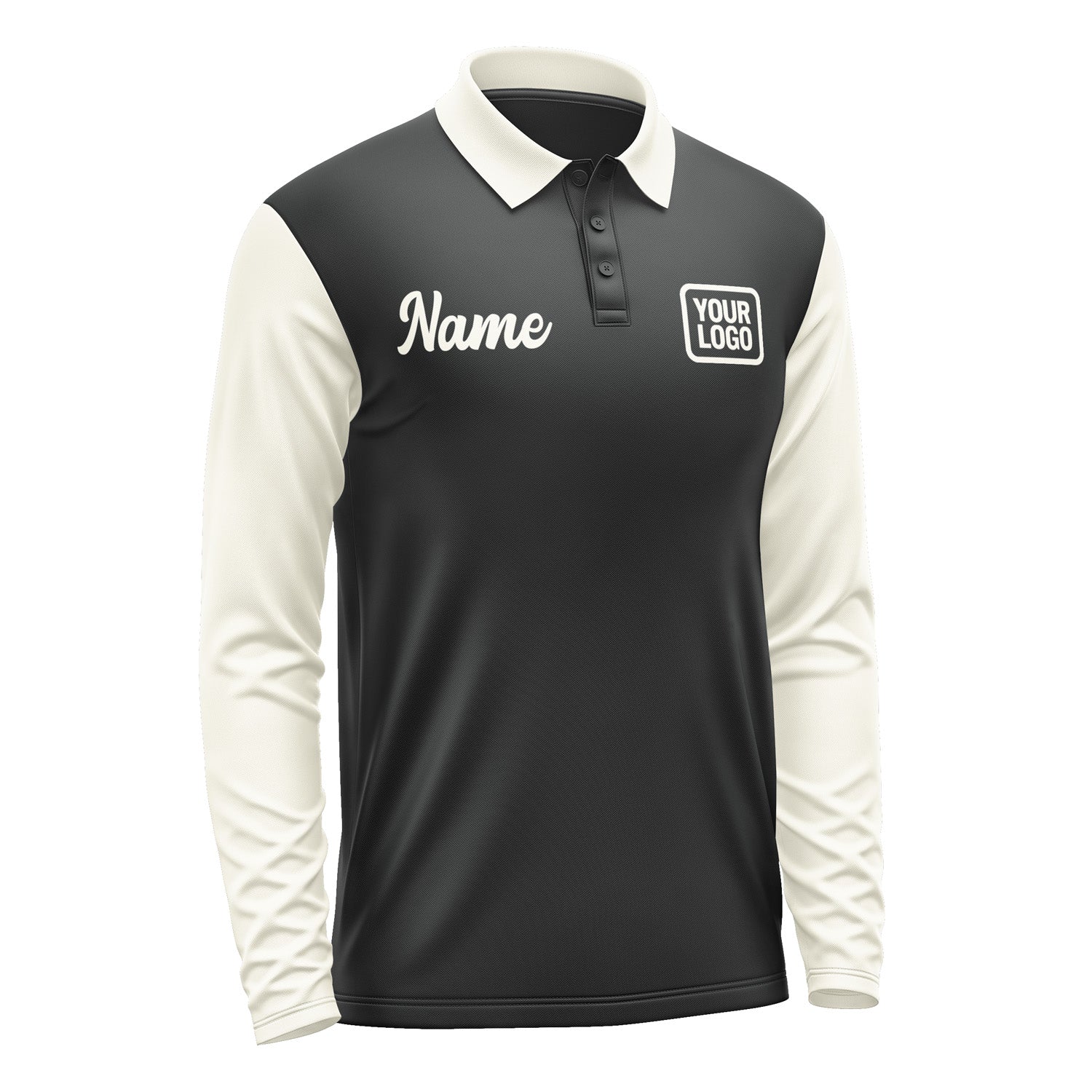 Custom Black Cream Long Sleeve Polo Shirt Pl170303B103
