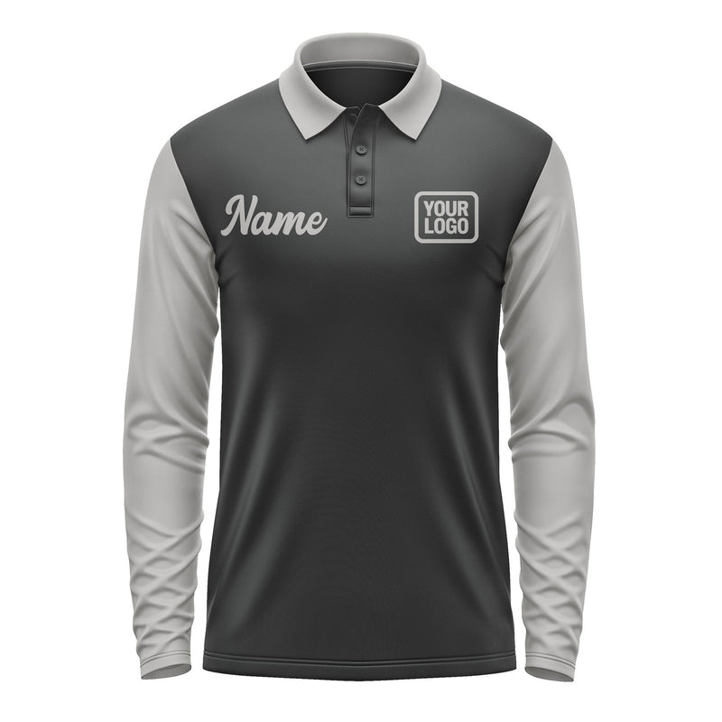 Custom Black Gray Long Sleeve Polo Shirt Pl170404B104