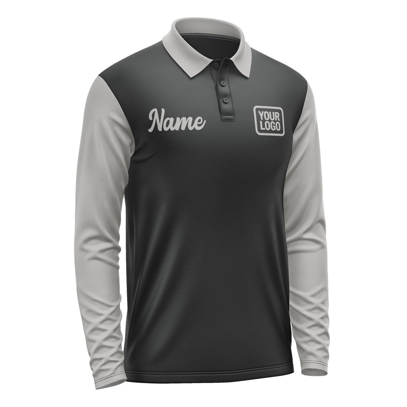 Custom Black Gray Long Sleeve Polo Shirt Pl170404B104