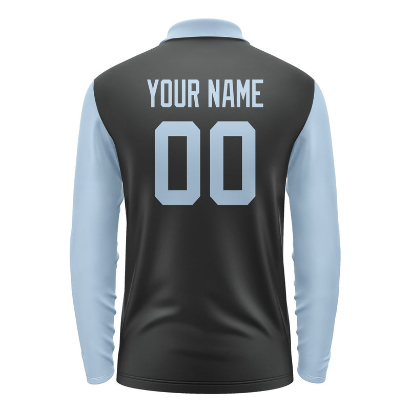 Custom Black Light Blue Long Sleeve Polo Shirt Pl170808B108