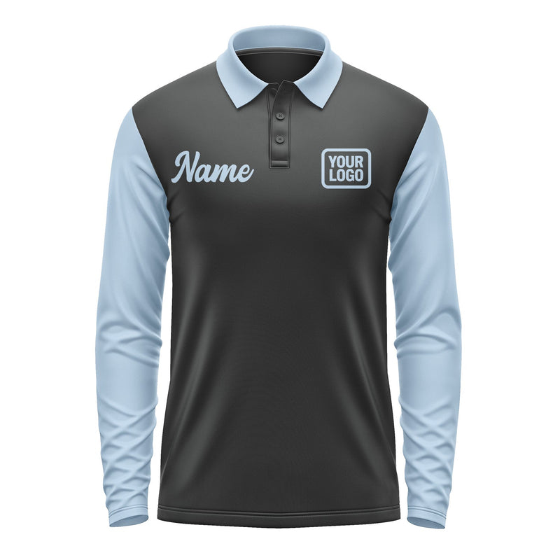 Custom Black Light Blue Long Sleeve Polo Shirt Pl170808B108