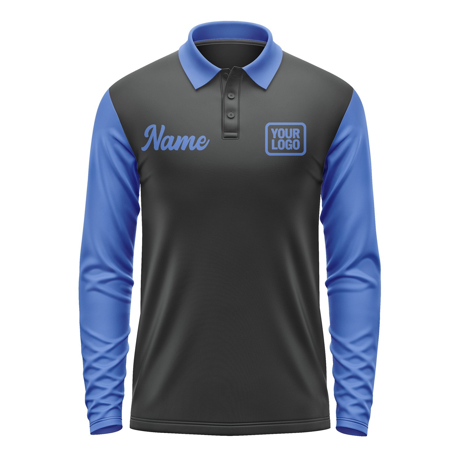 Custom Black Sky Blue Long Sleeve Polo Shirt Pl170909B109