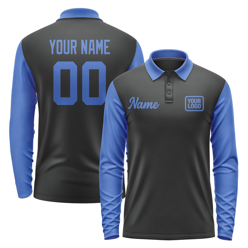 Custom Black Sky Blue Long Sleeve Polo Shirt Pl170909B109