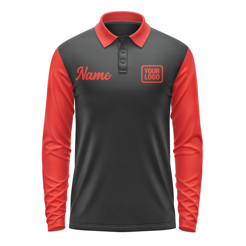 Custom Black Orange Red Long Sleeve Polo Shirt Pl171212B112