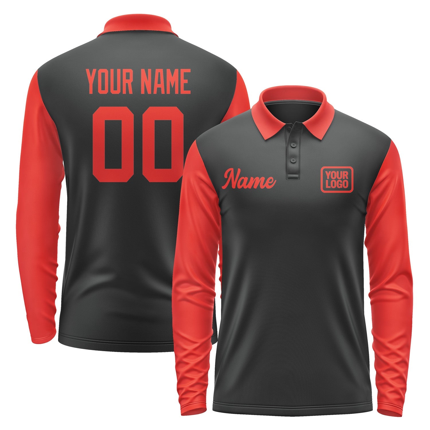 Custom Black Orange Red Long Sleeve Polo Shirt Pl171212B112