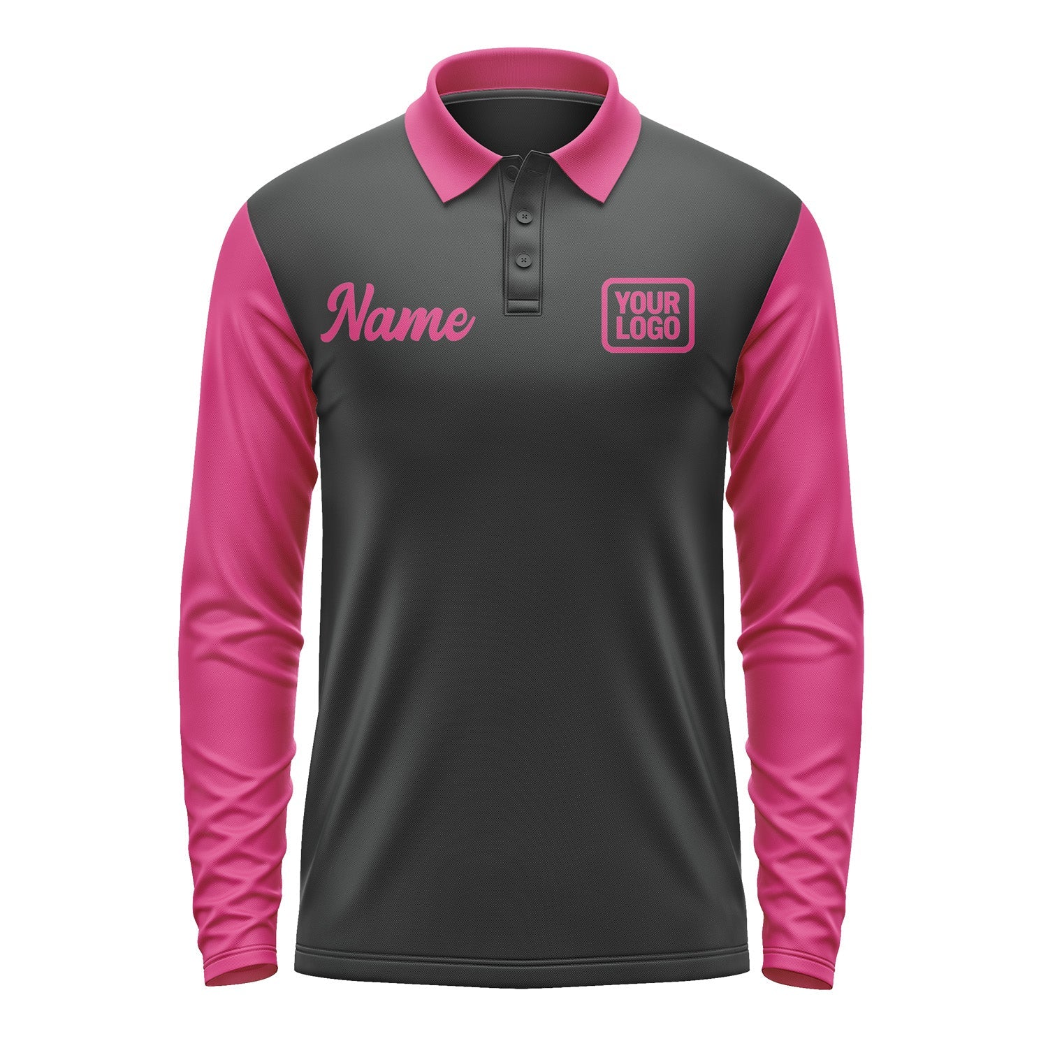 Custom Black Pink Long Sleeve Polo Shirt Pl171313B113
