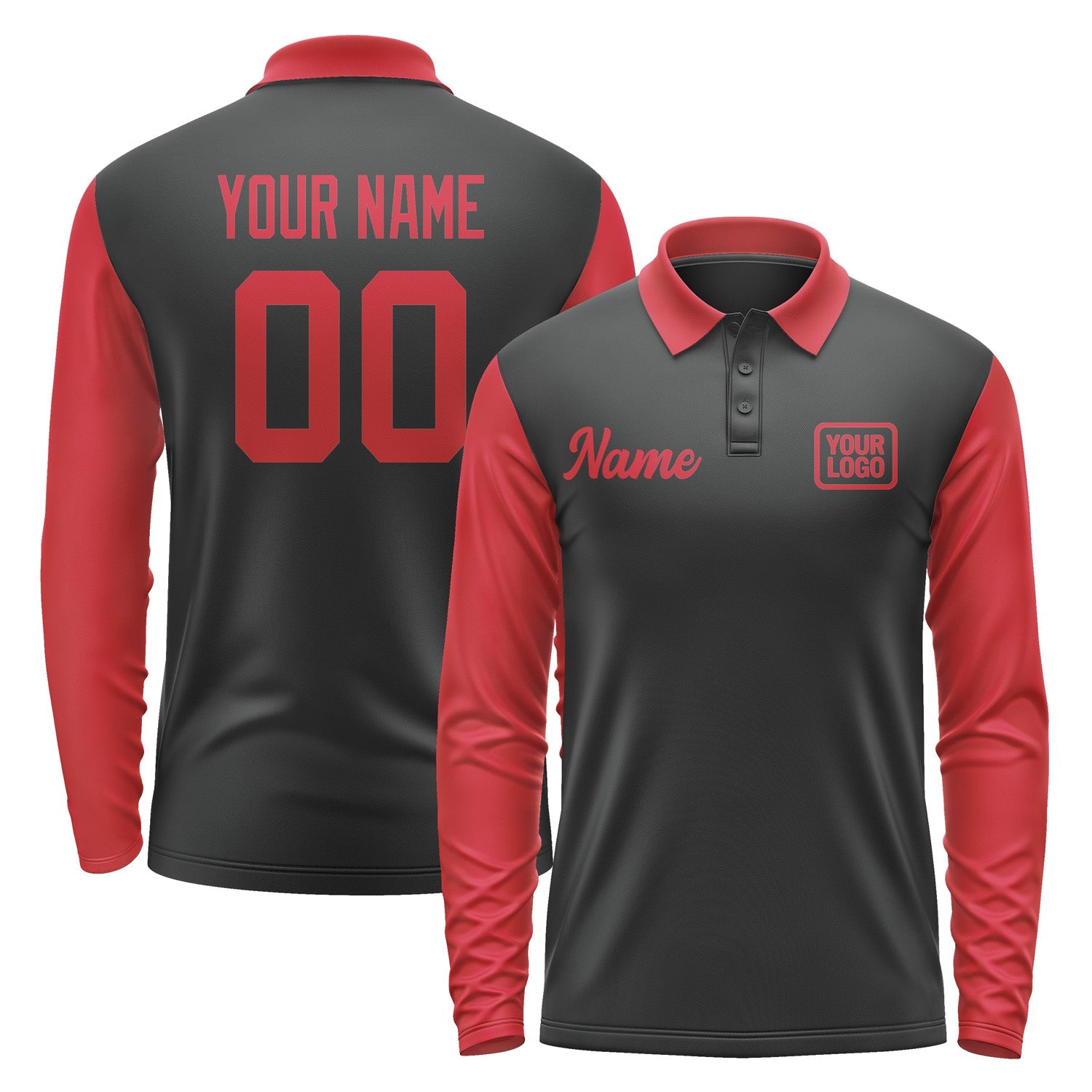 Custom Black Red Long Sleeve Polo Shirt Pl171414B114