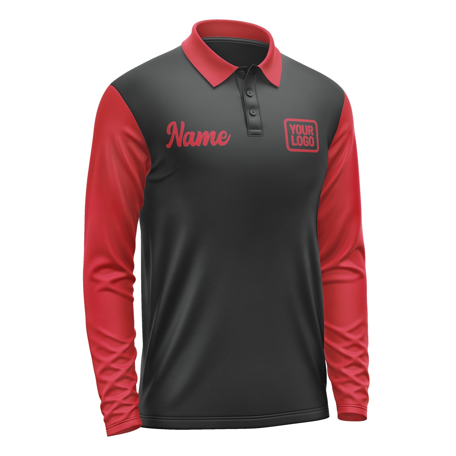 Custom Black Red Long Sleeve Polo Shirt Pl171414B114