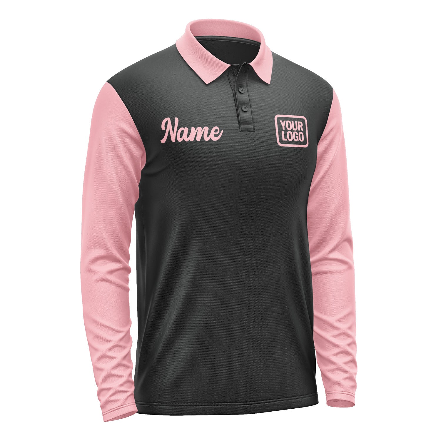 Custom Black Light Pink Long Sleeve Polo Shirt Pl172121B121