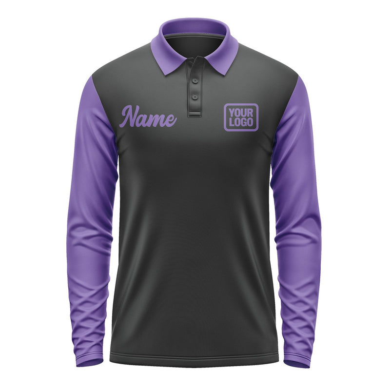 Custom Black Light Purple Long Sleeve Polo Shirt Pl172323B123
